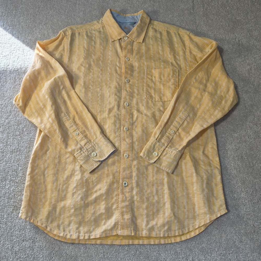 Tommy Bahama Relax Mens morning gold Button down shirt dobby weave 46" chest